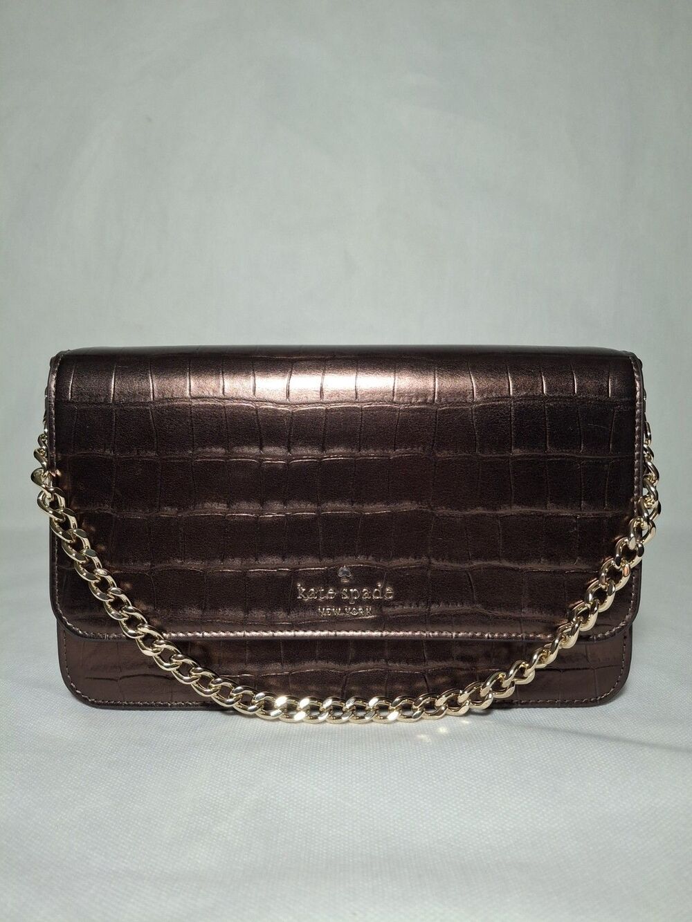 Kate Spade Madison Croc Embossed Willow Medium Convertible Crossbody Brown - Picture 2 of 8